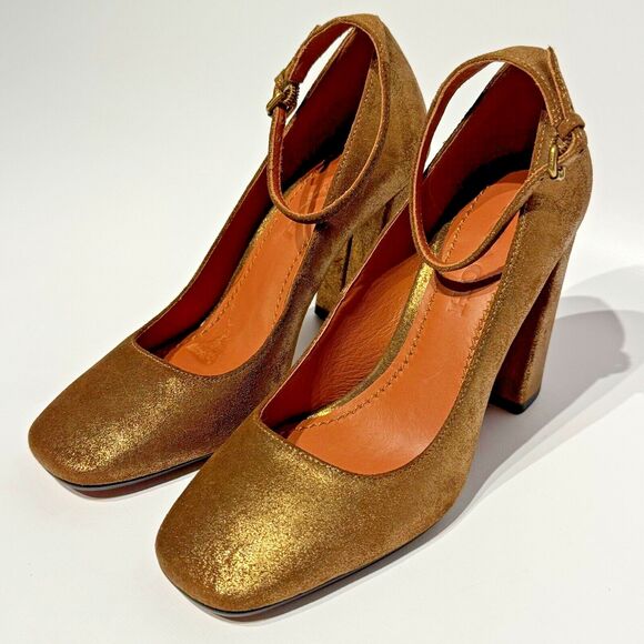 NWOB Coach Gold Metallic Leather Ankle Strap High Heel Pump Women’s Size 6B - Picture 6 of 15